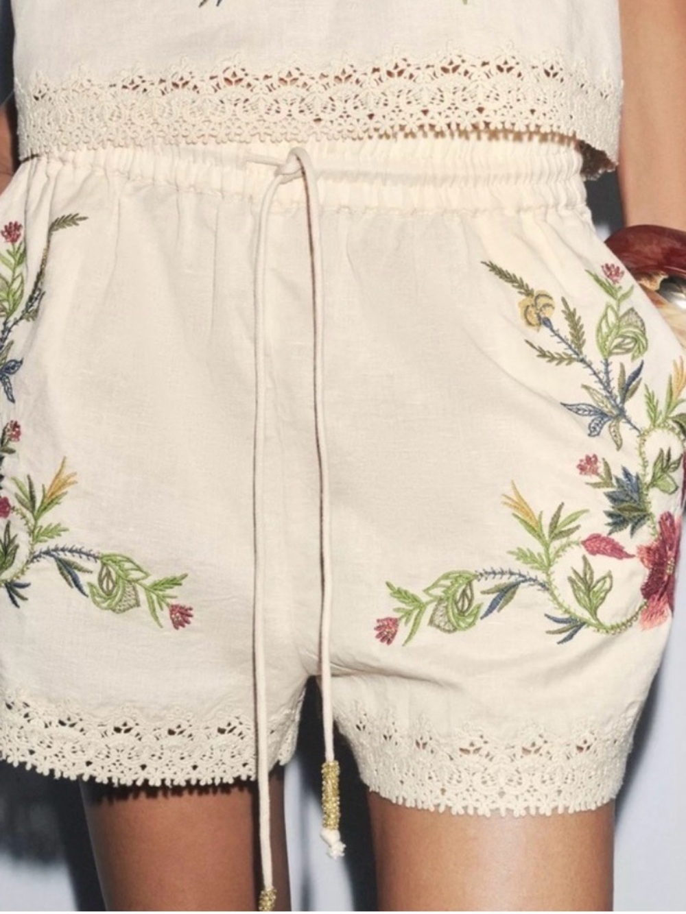 Zara Floral Embroidered Cami Tank & Shorts Matching Set Size S - Picture 6 of 9